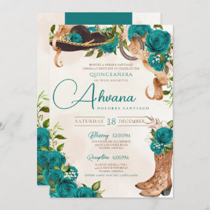Invitation Turquoise Turquoise Quinceanera Charro Rose occide
