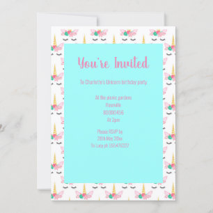 INVITATION TURQUOISE UNICORN