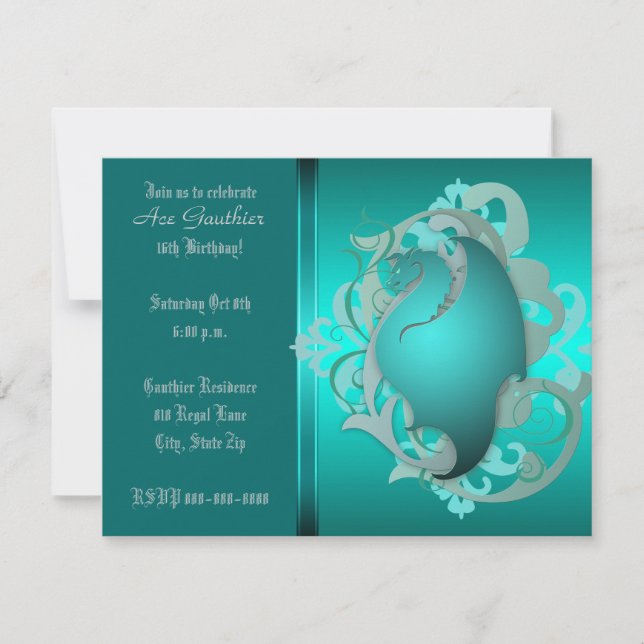 Invitation turquoise urbain de fête d'anniversaire (Devant)