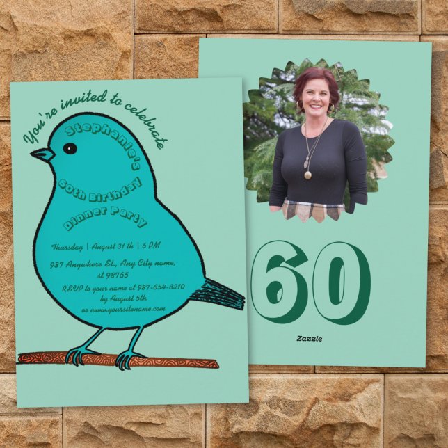 Invitation Turquoise & Vert 60e anniversaire mignonne dîner a (Créateur téléchargé)