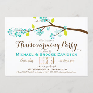 Invitation Turquoise, Vert citron, Fête Brown de réchauffemen