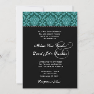 Invitation Turquoise vert Damas et noir Mariage Ver2