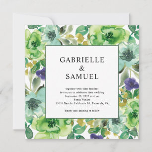 Invitation Turquoise vert pourpre Aquarelle moderne Floral