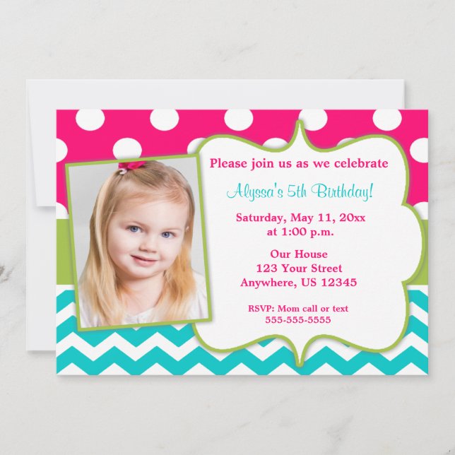Invitation turquoise vert rose de photo de Chevron (Devant)