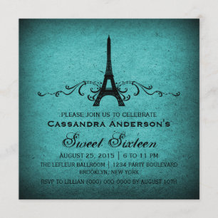 Invitation Turquoise Vintage Français Plourish Sweet 16 Invit