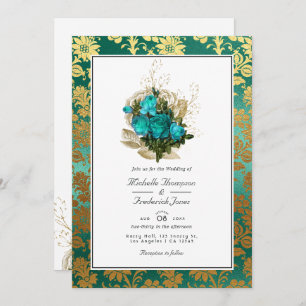 Invitation Turquoise vintage - Mariage Floral Turquoise et Or