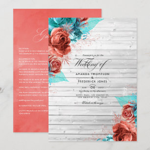 Invitation Turquoise Vintage rustique et Mariage floral de co