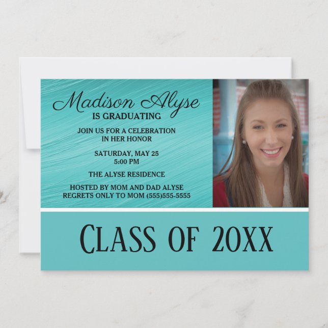 Invitation Turquoise White Photo Graduation Party (Devant)