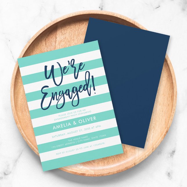 Invitation Turquoise White Stripes Blue Engagement Party (Créateur téléchargé)