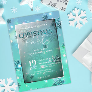 Invitation Turquoise Winter Wonderland Business Christmas Par