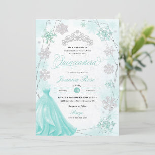 Invitation Turquoise Winter Wonderland Snowflake Quinceanera