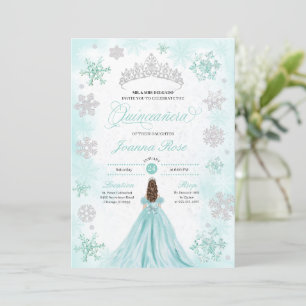 Invitation Turquoise Winter Wonderland Snowflake Quinceanera