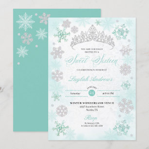 Invitation Turquoise Winter Wonderland Snowflake Sweet 16