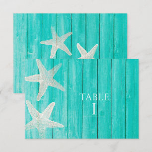 Invitation Turquoise Wood & Starfish Beach Élégant Numéro de