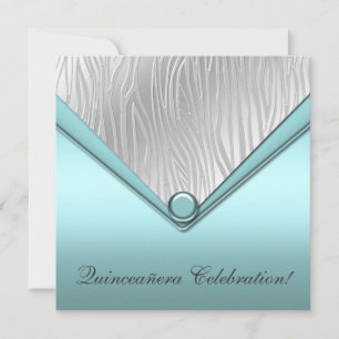 Invitation Turquoise Zebra Quinceanera 15e anniversaire Invit