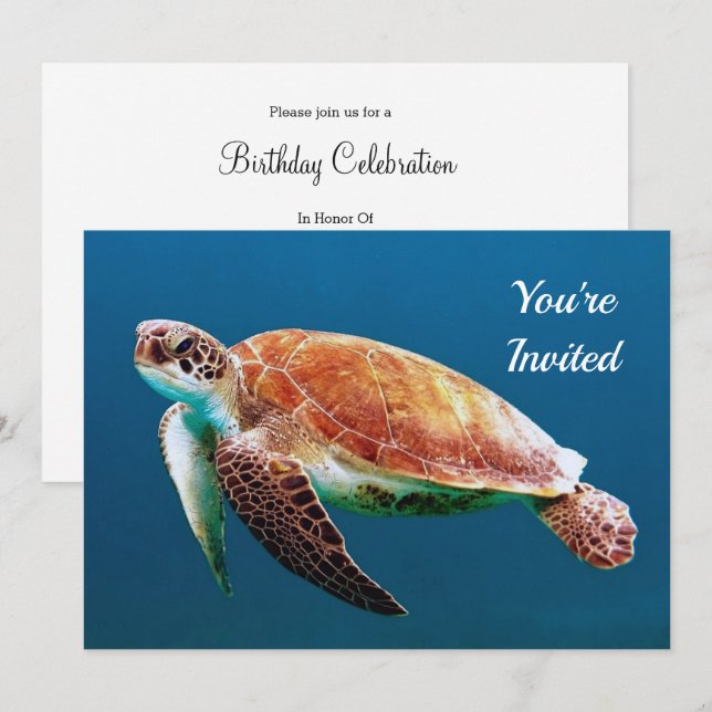 Invitation Turtle Blue Water Photo Anniversaire (Devant / Derrière)