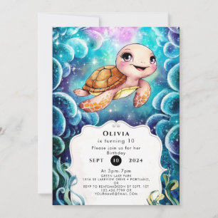 Invitation Turtle Nautique Mignonne Whimsical Anniversaire