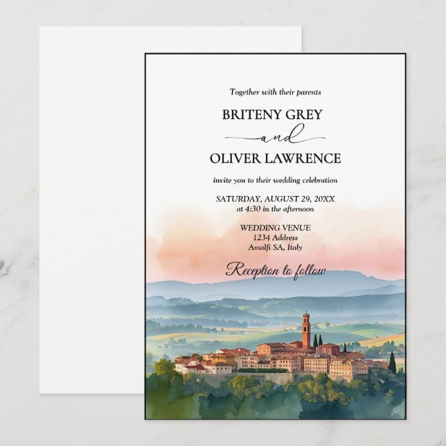 Invitation TUSCANY Italie Aquarelle Skyline Mariage photo (Devant / Derrière)