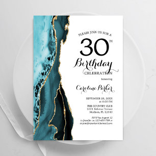Invitation Tutrquoise Agate Blanc Or 30e anniversaire