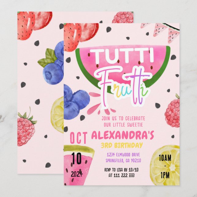 Invitation Tutti Frutti Fruit 1er 3e 4e 6e 7e 8e 9e (Devant / Derrière)
