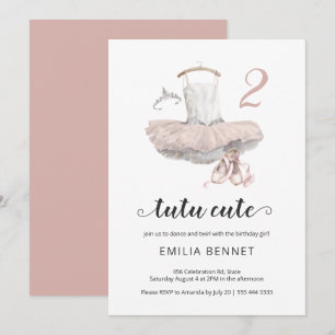 Invitation Tutu Cute Minimaliste Ballerina rose 2e anniversai
