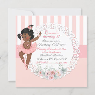 Invitation Tutu de ballerine rose blanc rayures dentelle