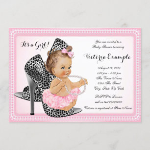 Invitation Tutu de chaussure à talon haut rose Fête bébé Perl