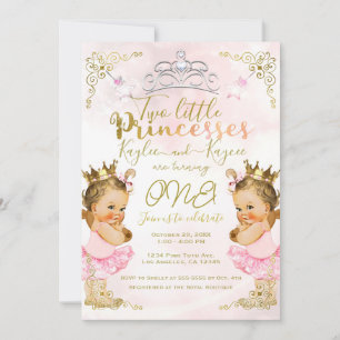 Invitation Tutu de princesse rose et couronne pour jumelles a