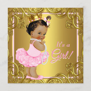 Invitation Tutu en or rose Fête de bébé princesse ethnique