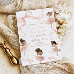 Invitation Tutu Mignon Ballerine Rose Foncé Ruban Fille Anniv