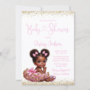 Invitation Tutu Paillettes Or Rose Fête de Naissance Fille Af