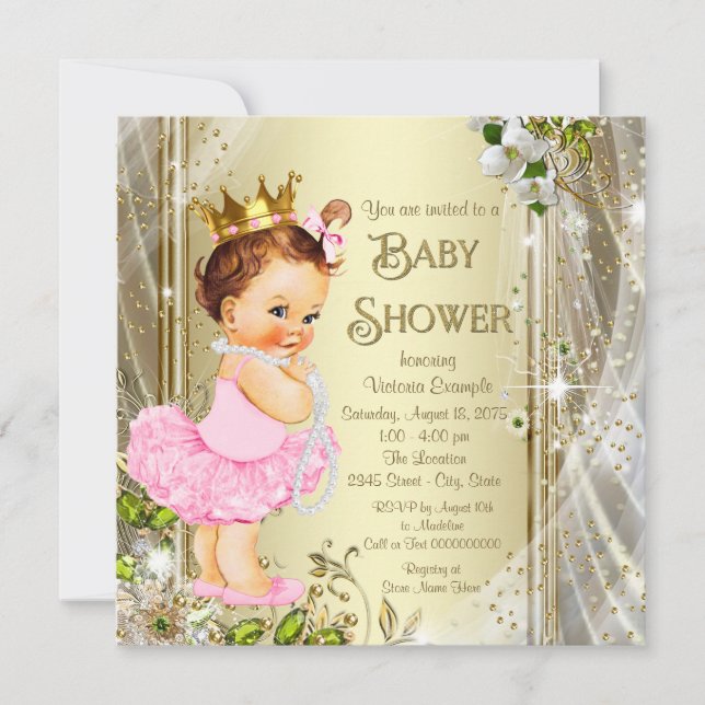 Invitation Tutu Princess Baby shower d'or rose (Devant)