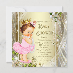 Invitation Tutu Princess Baby shower d'or rose