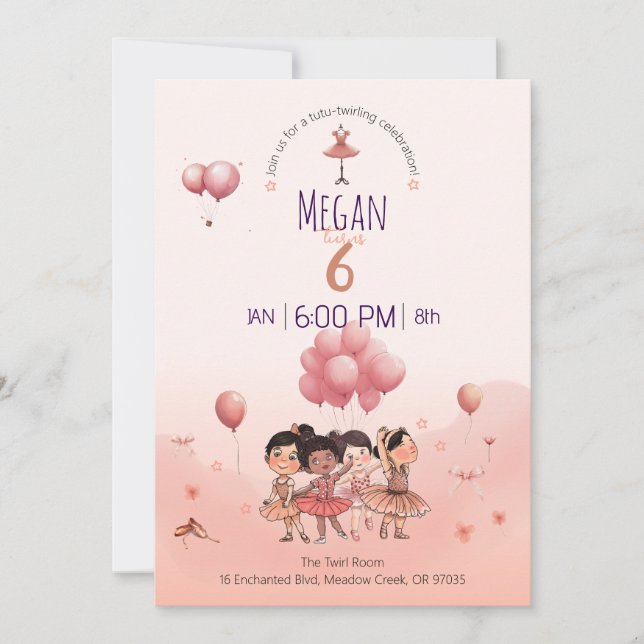 Invitation Tutu Twirling Ballet, Diverse Ballerina Anniversai (Devant)