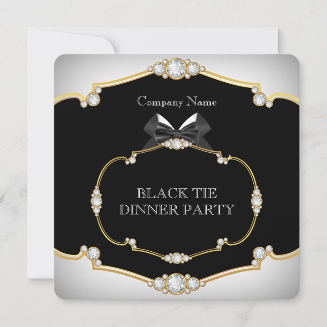Invitation Tuxedo Black Cravate Diner Party White Gold 2 (Devant)