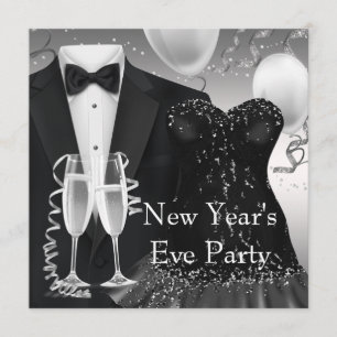 Invitation Tuxedo Champagne Confetti Black Cravate Party