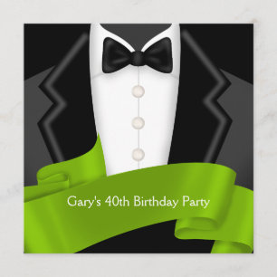 Invitation Tuxedo Mans Black Green 40e fête d'anniversaire