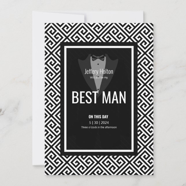 Invitation Tuxedo meilleur homme noir et blanc (Devant)