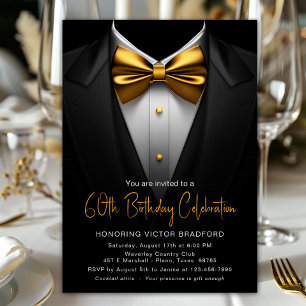 Invitation Tuxedo Noir Doré Hommes Anniversaire Tout Âge