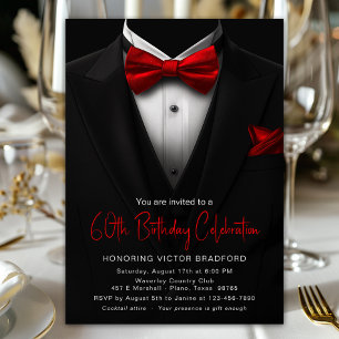Invitation Tuxedo Noir Rouge Anniversaire Homme Tout Âge