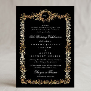 Invitation tuxedo or cadre botanique mariage monogramme