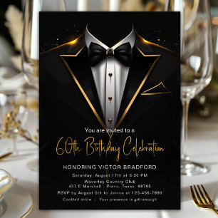 Invitation Tuxedo Or Noir Hommes Anniversaire Tout Âge