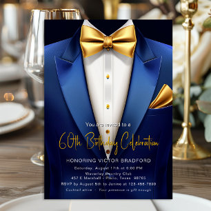 Invitation Tuxedo Or Royal Blue Gold Anniversaire Nombre Évén