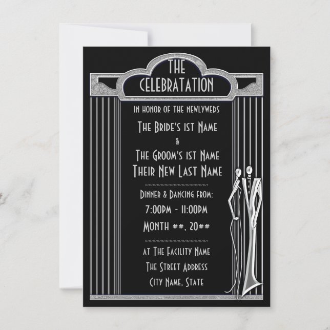Invitation Tuxedo - Réception de mariage noir et argent - (Devant)