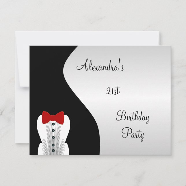 Invitation Tuxedo Red Cravate 21e fête d'anniversaire Noir &  (Devant)