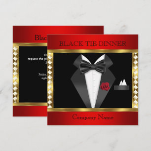 Invitation Tuxedo Red Gold Black Cravate Formel Party