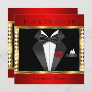 Invitation Tuxedo Red Gold Black Cravate Formel Party