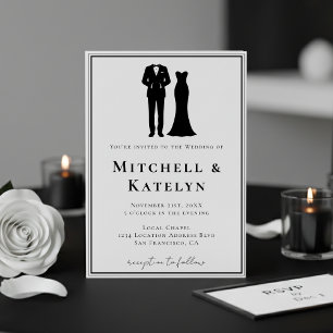 Invitation Tuxedo & Robe Minimaliste Bordure Blanche Mariage