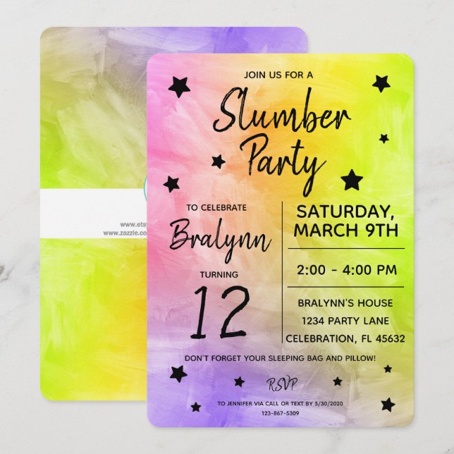 Invitation Tween Fille Anniversaire Fête de bois Aquarelle (Devant / Derrière)