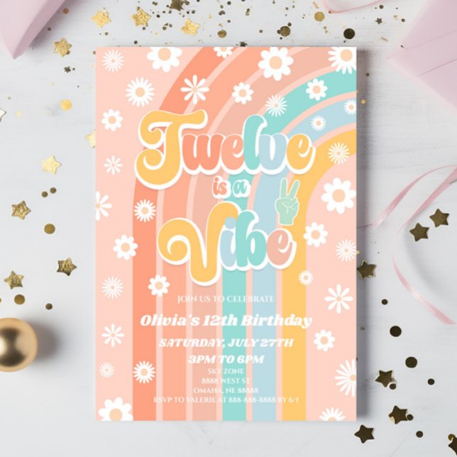 Invitation Twelve Est Une Vibe Rainbow Daisy 12ème Anniversai (Créateur téléchargé)